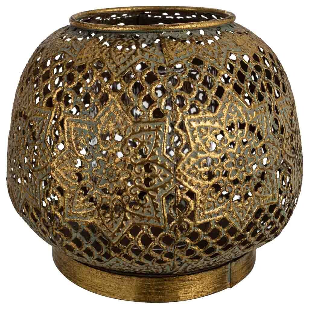 Portavelas de metal dorado 16x16x13.5h cm