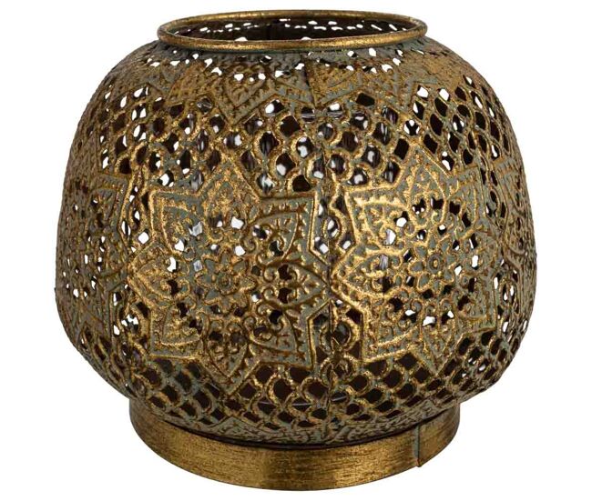 Portavelas de metal dorado 16x16x13.5h cm