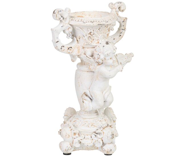 Candelabro con angel de resina blanca 17x15x27.5h cm