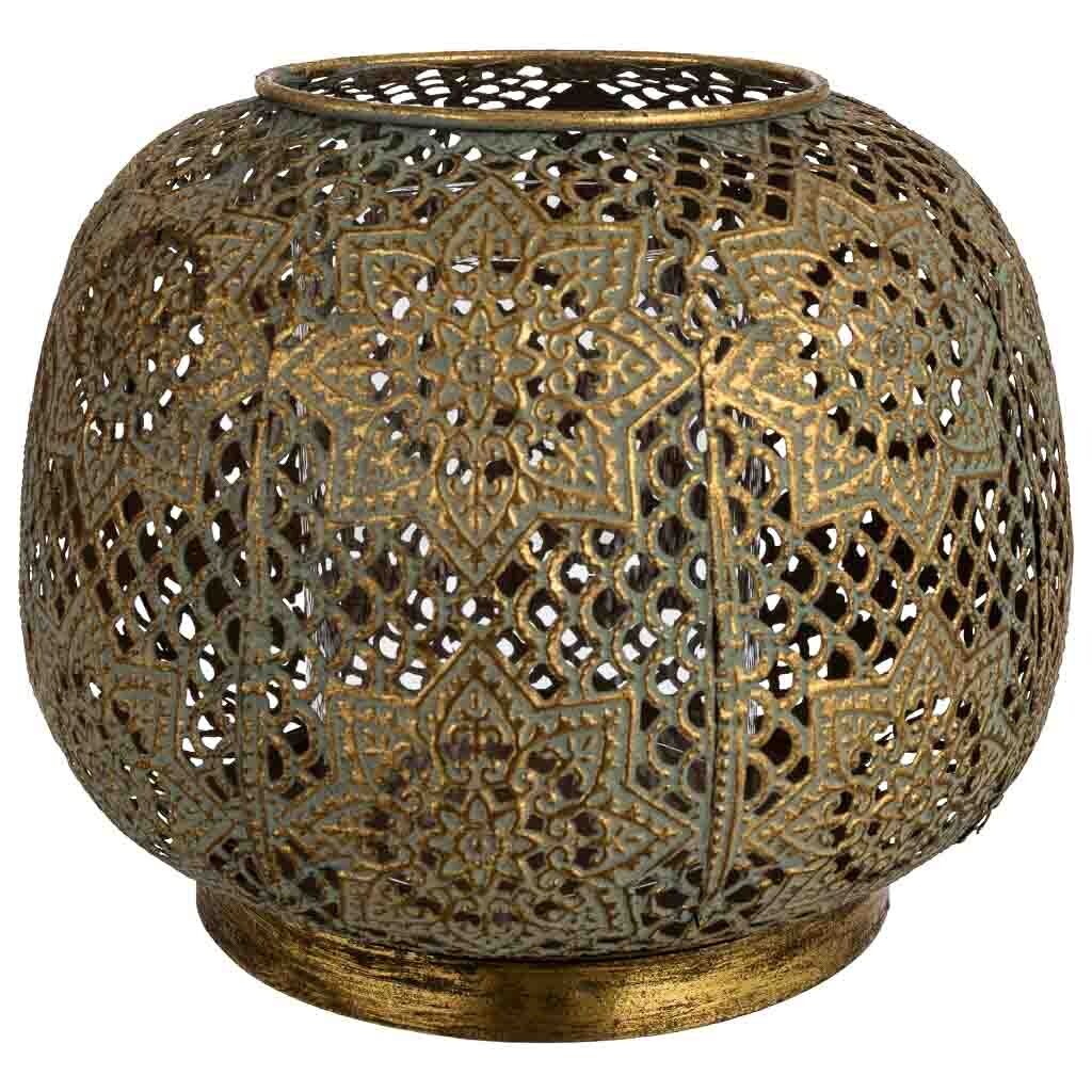 Portavelas de metal dorado 20.5x20.5x16h cm