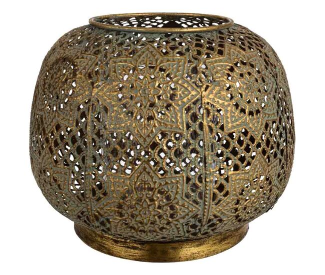 Portavelas de metal dorado 20.5x20.5x16h cm