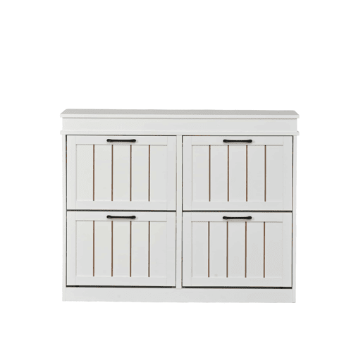 Armário moderno 105 x 24 x 83 cm u2013 armário de entrada com 4 portas basculantes e 8 compartimentos, com puxador preto u2013 branco Armário moderno 105 x 24 x 83 cm u2013 armário de entrada com 4 portas basculantes e 8 compartimentos, com puxador preto u2013 branco