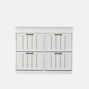 Armário moderno 105 x 24 x 83 cm u2013 armário de entrada com 4 portas basculantes e 8 compartimentos, com puxador preto u2013 branco