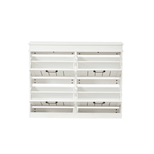 Armário moderno 105 x 24 x 83 cm u2013 armário de entrada com 4 portas basculantes e 8 compartimentos, com puxador preto u2013 branco Armário moderno 105 x 24 x 83 cm u2013 armário de entrada com 4 portas basculantes e 8 compartimentos, com puxador preto u2013 branco