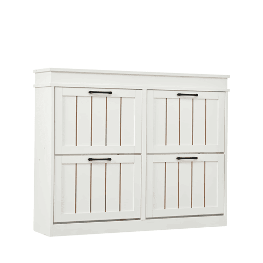 Armário moderno 105 x 24 x 83 cm u2013 armário de entrada com 4 portas basculantes e 8 compartimentos, com puxador preto u2013 branco Armário moderno 105 x 24 x 83 cm u2013 armário de entrada com 4 portas basculantes e 8 compartimentos, com puxador preto u2013 branco