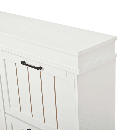 Armário moderno 105 x 24 x 83 cm u2013 armário de entrada com 4 portas basculantes e 8 compartimentos, com puxador preto u2013 branco Armário moderno 105 x 24 x 83 cm u2013 armário de entrada com 4 portas basculantes e 8 compartimentos, com puxador preto u2013 branco
