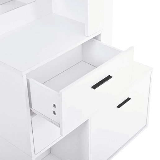 Móvel de entrada com cabideiro e banco para sapatos 90x30x180 cm - 2 gavetas, 3 ganchos, espelho de vidro, 3 prateleiras - branco