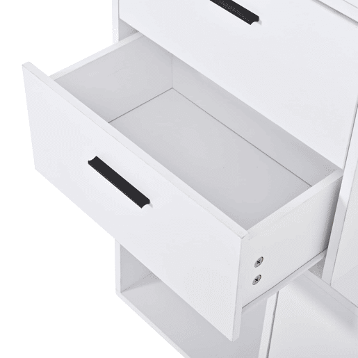 Móvel de entrada com cabideiro e banco para sapatos 90x30x180 cm - 2 gavetas, 3 ganchos, espelho de vidro, 3 prateleiras - branco