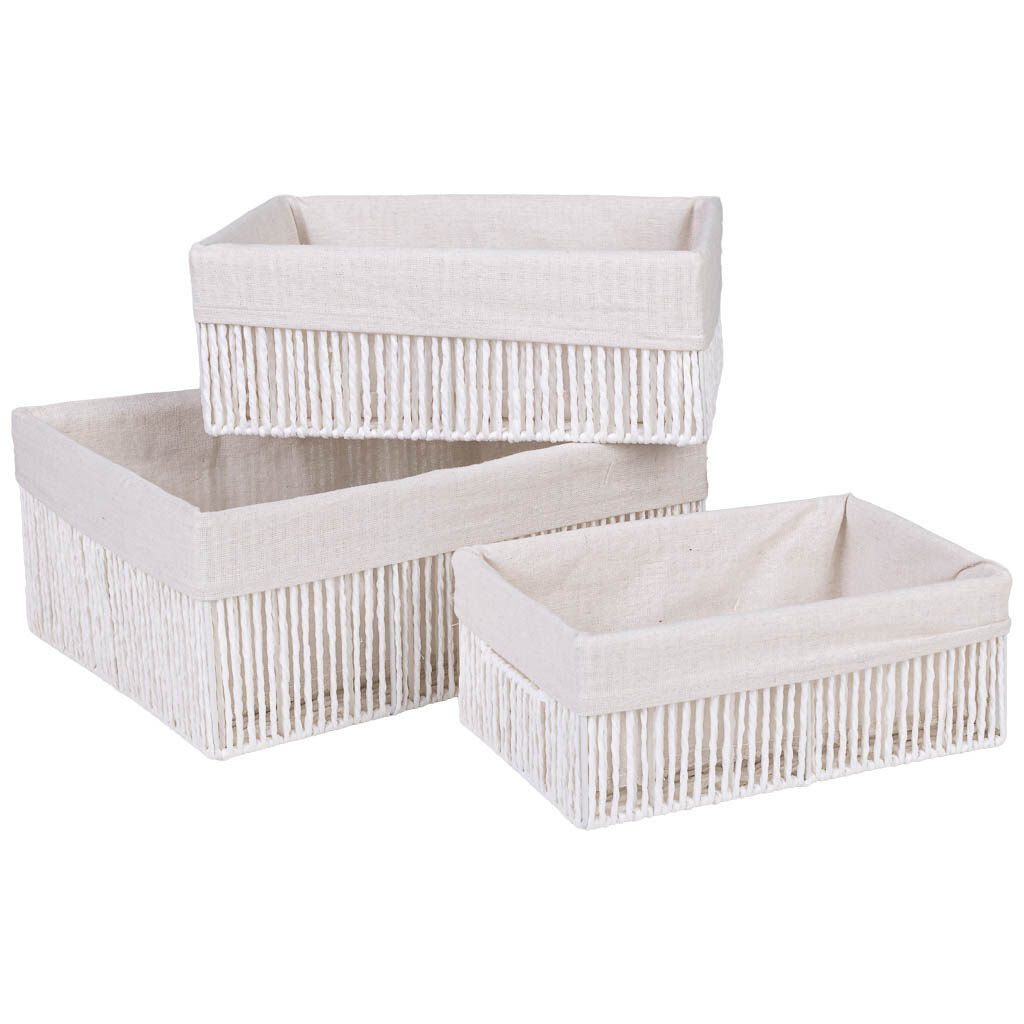 3 cestos de almacenamiento blancos a:38x28x15 b:33x23x13 c:28x18x11 cm