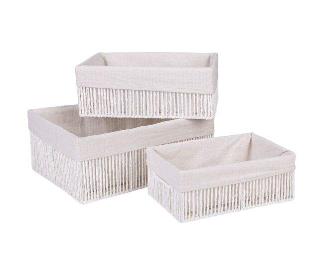 3 cestos de almacenamiento blancos a:38x28x15 b:33x23x13 c:28x18x11 cm
