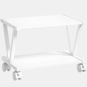 HOMCOM Suporte para Impressora de 2 Níveis com Rodas Bloqueáveis, Estrutura Metálica em V, Estante Multiusos debaixo da Secretária para Escritório ou Casa, Branco