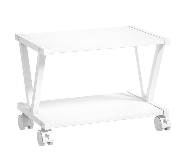 Homcom soporte para impresora de 2 niveles con ruedas bloqueables, mueble para impresora con marco metálico en v, estante multiusos bajo escritorio para oficina, casa, blanco