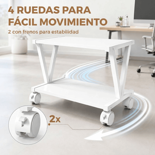 HOMCOM Suporte para Impressora de 2 Níveis com Rodas Bloqueáveis, Estrutura Metálica em V, Estante Multiusos debaixo da Secretária para Escritório ou Casa, Branco HOMCOM Suporte para Impressora de 2 Níveis com Rodas Bloqueáveis, Estrutura Metálica em V, Estante Multiusos debaixo da Secretária para Escritório ou Casa, Branco