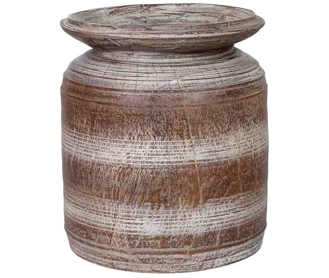 Jarrón de madera marrón pintado a mano 26x26x31 cm