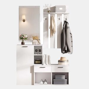 Móvel de entrada com cabideiro 120x35x175,5 cm - sapateira, espelho, ganchos, 2 gavetas, compacto - branco