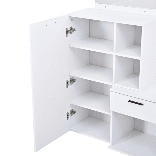 Móvel de entrada com cabideiro 120x35x175,5 cm - sapateira, espelho, ganchos, 2 gavetas, compacto - branco