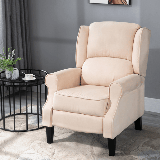 Poltrona de massagem reclinável com controle remoto, 2 zonas de massagem e estofamento em tecido camurça, 78x83x101 cm, creme.