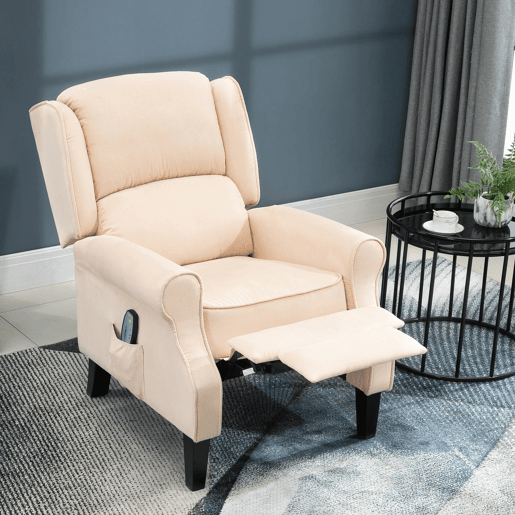 Poltrona de massagem reclinável com controle remoto, 2 zonas de massagem e estofamento em tecido camurça, 78x83x101 cm, creme.