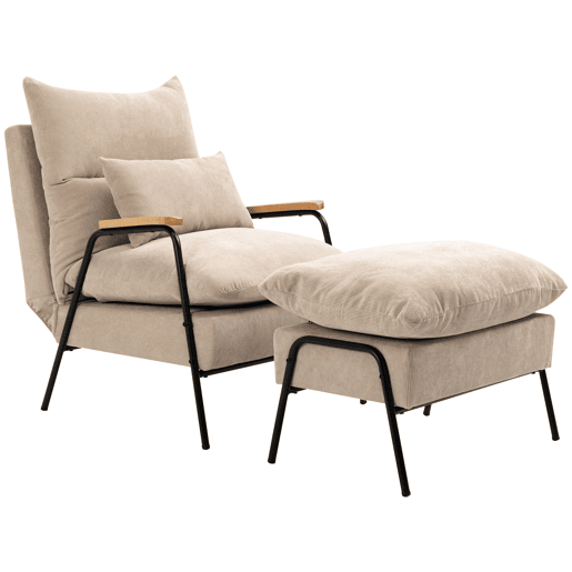 Poltrona relaxante com apoio para os pés, poltrona reclinável com encosto ajustável, estofada em veludo cotelê, 68x91,5x88 cm, bege