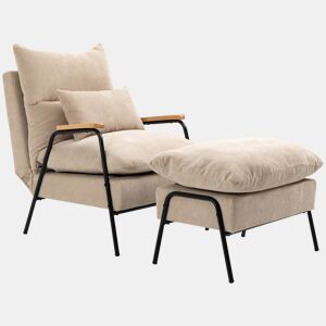 Poltrona relaxante com apoio para os pés, poltrona reclinável com encosto ajustável, estofada em veludo cotelê, 68x91,5x88 cm, bege