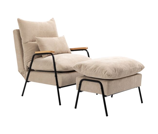 Sillón de relax con reposapiés sillón reclinable con respaldo ajustable tapizado en pana 68x91,5x88 cm beige