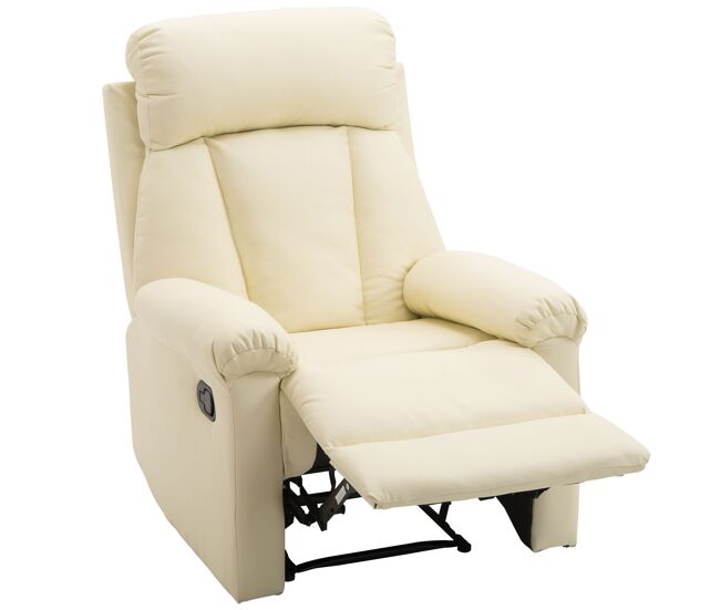 Sillón relax reclinable tapizado en pu butaca de salón con reposapiés retráctil respaldo alto resposabrazos para dormitorio 80x97x107 cm blanco
