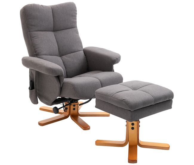 Sillón relax reclinable con reposapiés 10 puntos de masaje giratorio mando a distancia bolsillo lateral gris oscuro