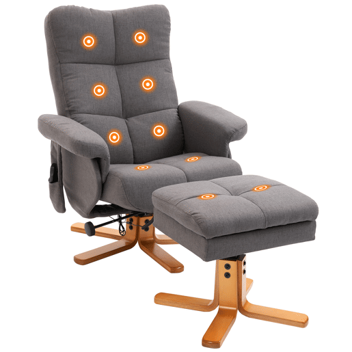 Poltrona reclinável Relax com apoio para os pés, 10 pontos de massagem giratórios, controle remoto, bolso lateral, cinza escuro