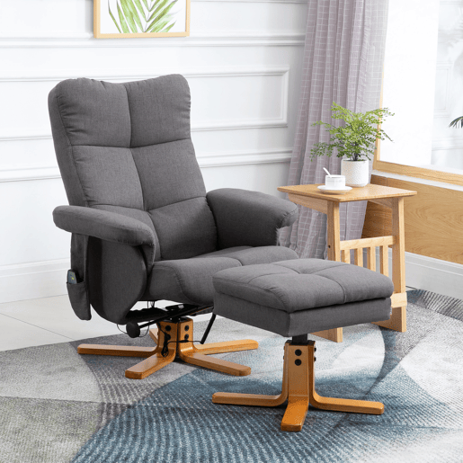 Poltrona reclinável Relax com apoio para os pés, 10 pontos de massagem giratórios, controle remoto, bolso lateral, cinza escuro