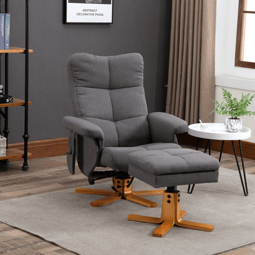 Poltrona reclinável Relax com apoio para os pés, 10 pontos de massagem giratórios, controle remoto, bolso lateral, cinza escuro