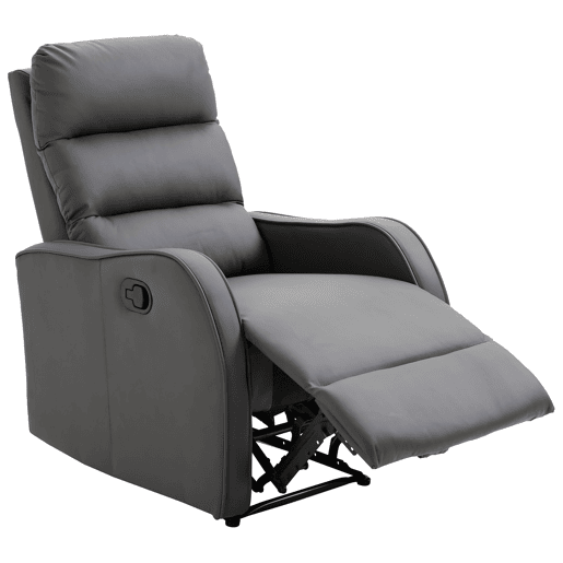 Poltrona reclinável, sofá estofado em PU com apoio para os pés retrátil para quarto ou sala de estar, 65x89x100 cm, cinza Poltrona reclinável, sofá estofado em PU com apoio para os pés retrátil para quarto ou sala de estar, 65x89x100 cm, cinza