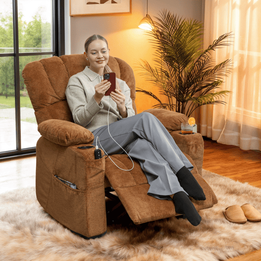 Poltrona elétrica reclinável, silenciosa, com função de memória, apoio para os pés, controle remoto, bolso lateral, marrom Poltrona elétrica reclinável, silenciosa, com função de memória, apoio para os pés, controle remoto, bolso lateral, marrom