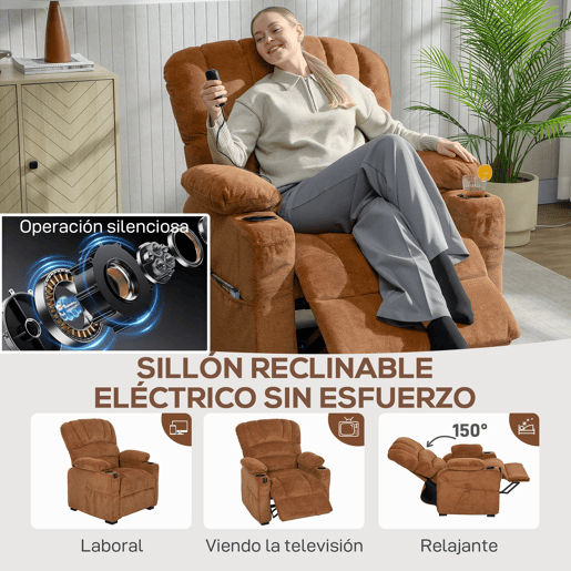 Poltrona elétrica reclinável, silenciosa, com função de memória, apoio para os pés, controle remoto, bolso lateral, marrom Poltrona elétrica reclinável, silenciosa, com função de memória, apoio para os pés, controle remoto, bolso lateral, marrom