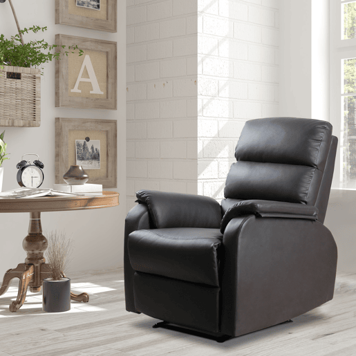 Poltrona reclinável manual Relax, estofada em PU, com apoio para os pés retrátil, estofamento espesso, reclina até 160º, para sala de estar e quarto, marrom, 75x92x99 cm