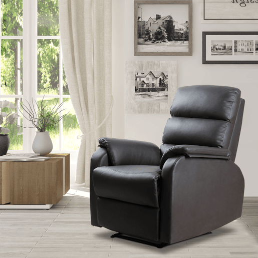 Poltrona reclinável manual Relax, estofada em PU, com apoio para os pés retrátil, estofamento espesso, reclina até 160º, para sala de estar e quarto, marrom, 75x92x99 cm