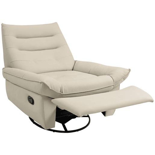 Poltrona giratória reclinável Relax com função de balanço, estofamento em PU, apoio para os pés, assento amplo, estofamento espesso, cor creme.