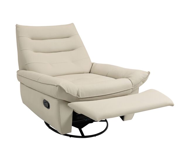 Sillón relax reclinable giratorio función balancín tapizado en pu reposapiés asiento amplio acolchado grueso crema