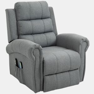 Poltrona elétrica reclinável com massagem vibratória e aquecimento, controle remoto, cinza.