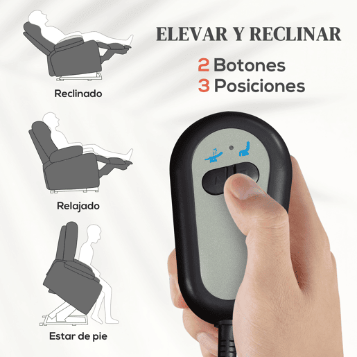 Poltrona elétrica reclinável com massagem vibratória e aquecimento, controle remoto, cinza.