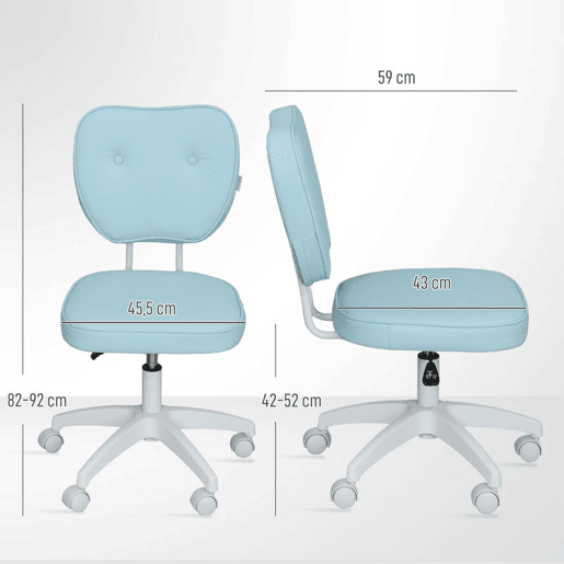 Vinsetto Cadeira de Escritório Giratória em Pele Sintética com Altura Ajustável, Sem Braços, Suporta até 120 kg, 46x59x82-92 cm, Azul-Claro Vinsetto Cadeira de Escritório Giratória em Pele Sintética com Altura Ajustável, Sem Braços, Suporta até 120 kg, 46x59x82-92 cm, Azul-Claro