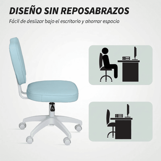 Vinsetto Cadeira de Escritório Giratória em Pele Sintética com Altura Ajustável, Sem Braços, Suporta até 120 kg, 46x59x82-92 cm, Azul-Claro Vinsetto Cadeira de Escritório Giratória em Pele Sintética com Altura Ajustável, Sem Braços, Suporta até 120 kg, 46x59x82-92 cm, Azul-Claro