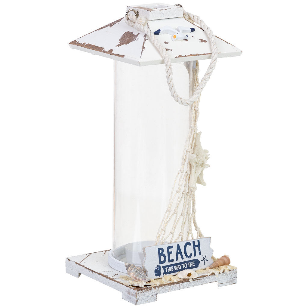 Portavelas colgante de madera blanco 11x11x25h cm