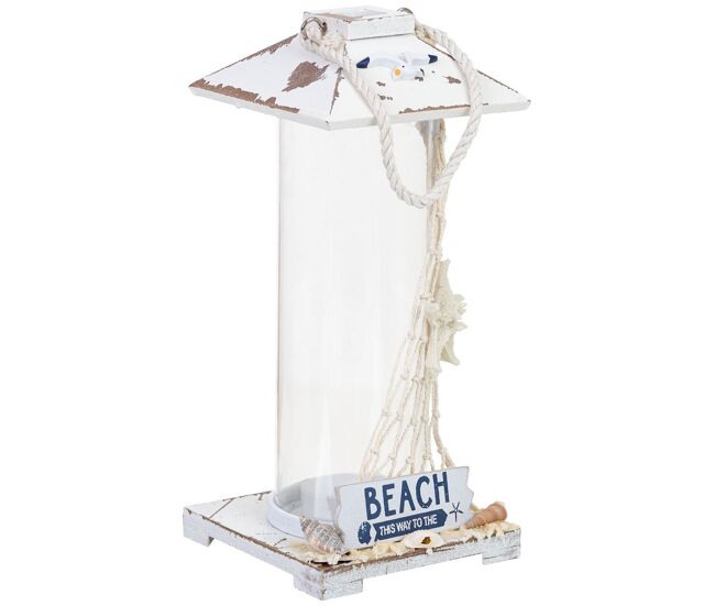Portavelas colgante de madera blanco 11x11x25h cm