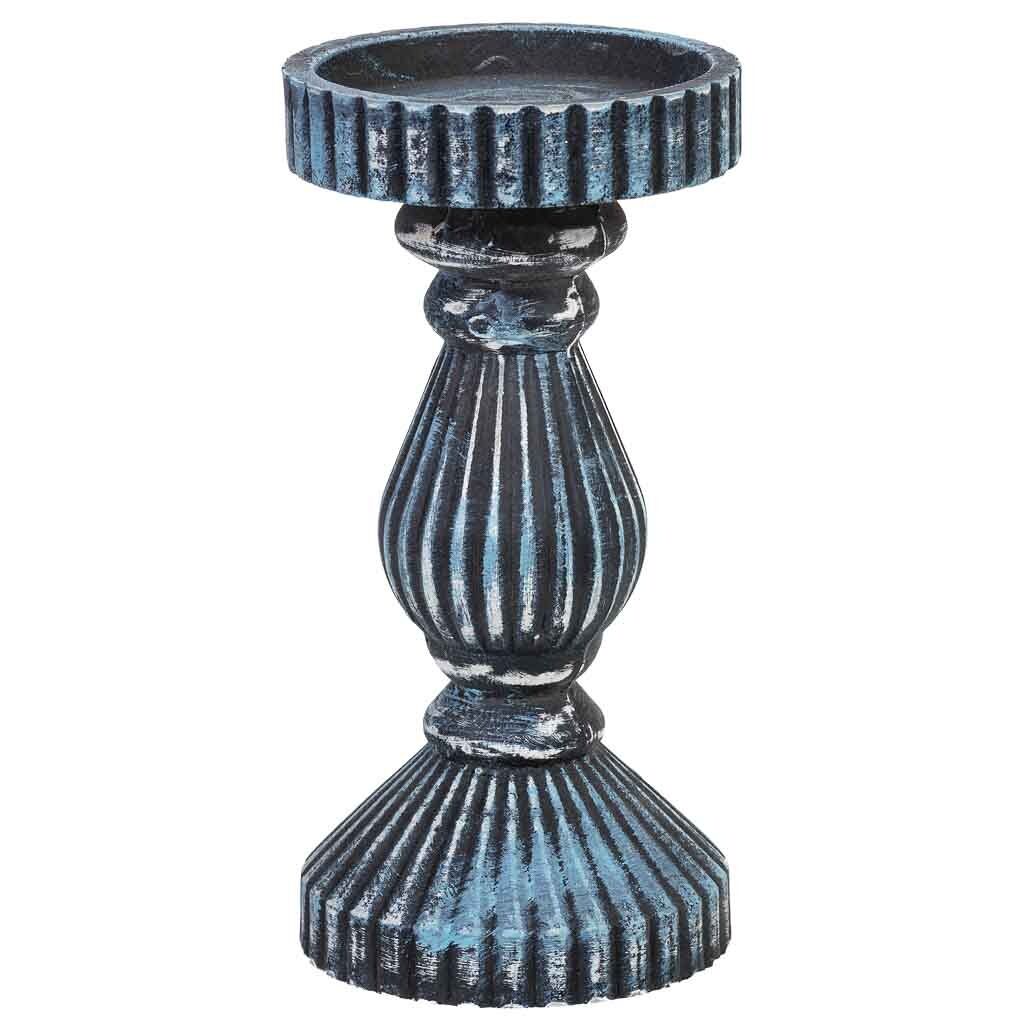 Candelabro de madera azul 9.5x9.5x19.5h cm