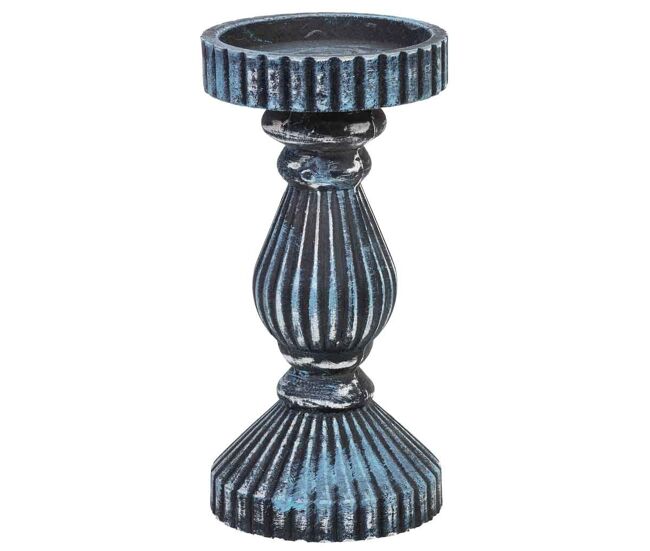 Candelabro de madera azul 9.5x9.5x19.5h cm