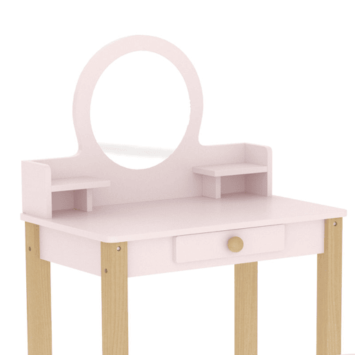 AIYAPLAY Toucador Infantil com Banqueta e Espelho, Gaveta e 2 Prateleiras Abertas, para Crianças dos 3 aos 6 Anos, Rosa AIYAPLAY Toucador Infantil com Banqueta e Espelho, Gaveta e 2 Prateleiras Abertas, para Crianças dos 3 aos 6 Anos, Rosa