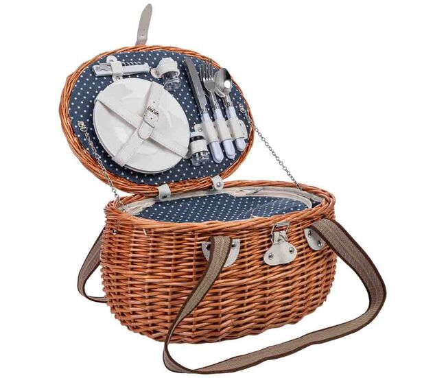 Cesta de picnic 2 servicios marrón y azul 40x28x22 cm