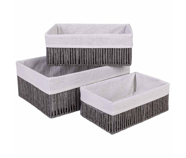 3 cestos de almacenamiento gris a:38x28x15 b:33x23x13 c:28x18x11 cm
