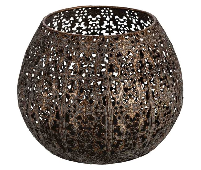 Portavelas de metal dorado 19.5x19.5x15h cm