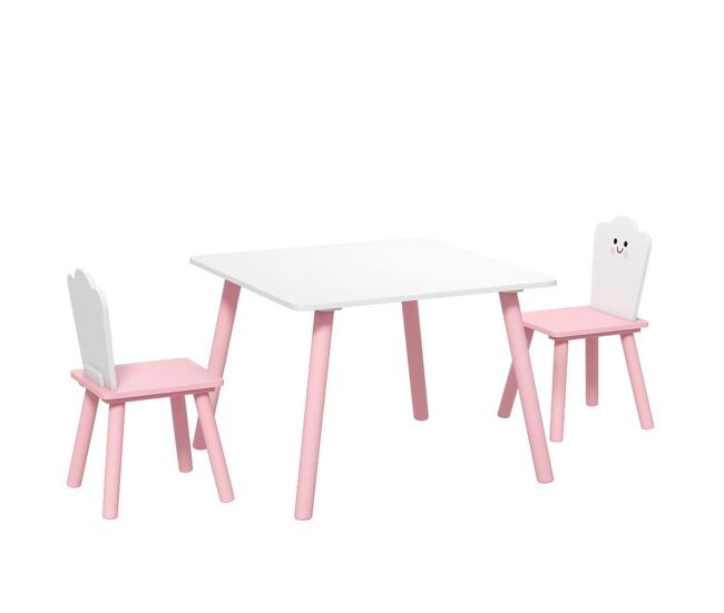 Aiyaplay mesa infantil con 2 sillas, mesa y sillas infantil con patas de madera, tema algodón de azúcar, para niños y niñas de 3-6 años, para hogar, guardería, aulas, rosa